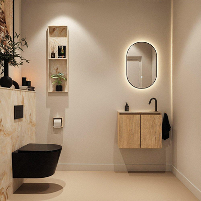 MONDIAZ TURE-DLUX Meuble toilette - 60cm - Washed Oak - EDEN - vasque Frappe - position droite - 1 trou de robinet
