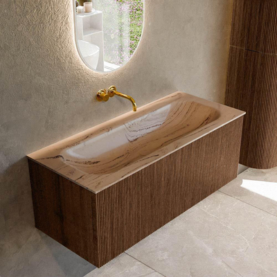 MONDIAZ KURVE-DLUX 110cm badmeubel kleur Walnut met 1 lade en 0 deuren. Wastafel BIG MEDIUM Midden zonder kraangat Arena.