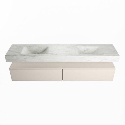 Mondiaz ALAN-DLUX Ensemble de meuble - 200cm - meuble Linen mat - 2 tiroirs - Lavabo Cloud Opalo suspendu - vasque Gauche et droite - 0 trous de robinet