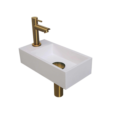 Ink Versus pack lave-mains – 36 x 18 x 9 cm – polystone blanc brillant – perçage à gauche – robinet doré mat