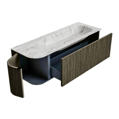 Mondiaz KURVE-DLUX Badkamermeubelset - 135x46x40cm - 1 lade - 1 deur - wastafel solid surface - rechts - zonder kraangat - Shadow