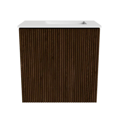 Mondiaz JOYA 40cm meuble de toilette - couleur Walnut - Vasque FAYE position Droite Sans trou de robinet couleur Talc