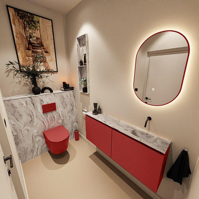 MONDIAZ TURE-DLUX Meuble WC 120 cm Fire. EDEN lavabo Glace position droite. Sans trou de robinet.