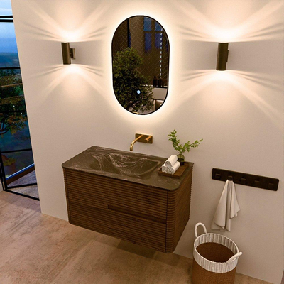 Mondiaz CIRO-DLUX Ensemble de meubles de salle de bains - 90x45x50cm - lavabo solid surface Lava - 1 vasque au milieu - sans perçages pour robinet - 2 tiroirs - Dusk