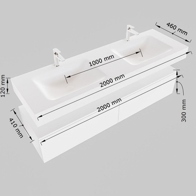 Mondiaz ALAN-DLUX Ensemble de meuble de salle de bain - 120x46cm - 2 tiroirs - vasque suspendue - sans trous de robinetterie - 2 doubles - Dark Brown (chêne foncé)