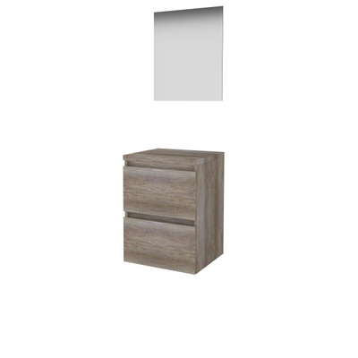 Basic-Line Ultimate 46 ensemble de meubles de salle de bain 50x46cm sans poignée 2 tiroirs plan vasque miroir éclairage mfc scotch oak