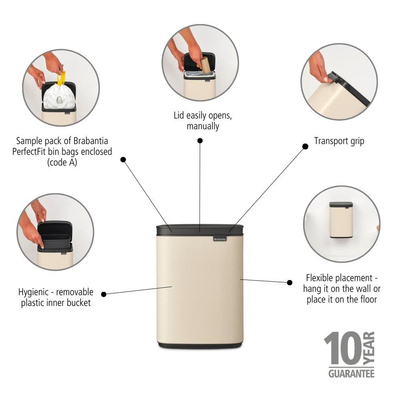 Brabantia Bo Poubelle - 4 litres - seau intérieur en plastique - beige doux