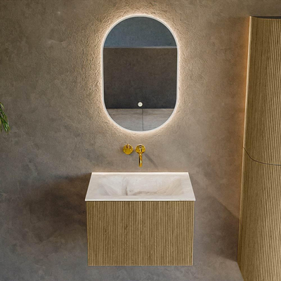Mondiaz KURVE-DLUX Ensemble de meuble de salle de bains - 60x46x40cm - 1 tiroir - lavabo solid surface - central - sans trou de robinet - Dusk