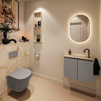 MONDIAZ TURE-DLUX Meuble toilette - 60cm - Smoke - EDEN - vasque Frappe - position droite - 1 trou de robinet