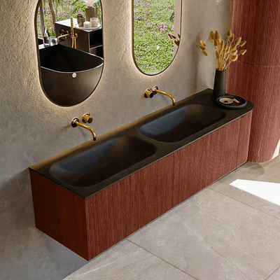 Mondiaz KURVE Ensemble de meuble de salle de bains - 165x46x40cm - 2 tiroirs - 1 porte - vasque solid surface - double / gauche - sans trou de robinet - Ruby