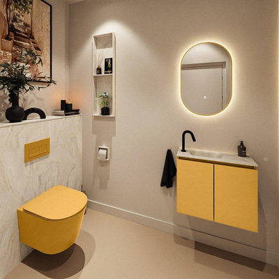 MONDIAZ TURE-DLUX meuble WC 60 cm Ocher. EDEN lavabo Ostra position gauche. Avec 1 trou de robinet.