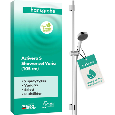 Hansgrohe Activera S - doucheset - 95 - 2jet - ecosmart - met glijstang varia - 105cm - hoogglans chroom
