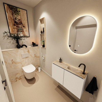 MONDIAZ TURE-DLUX Meuble de toilettes 80 cm Talc. EDEN lavabo Frappe position droite. Avec 1 trou de robinet.
