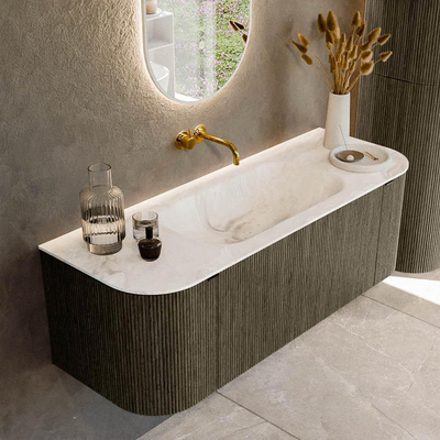 Mondiaz KURVE-DLUX Ensemble meuble de salle de bains - 130x46x40cm - 1 tiroir - 2 portes - vasque solid surface - centrale - sans trou de robinet - Shadow