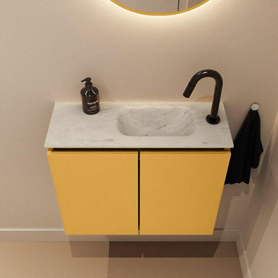 MONDIAZ TURE-DLUX meuble WC 60 cm Ocher. EDEN lavabo Opalo position droite. Avec 1 trou de robinet.