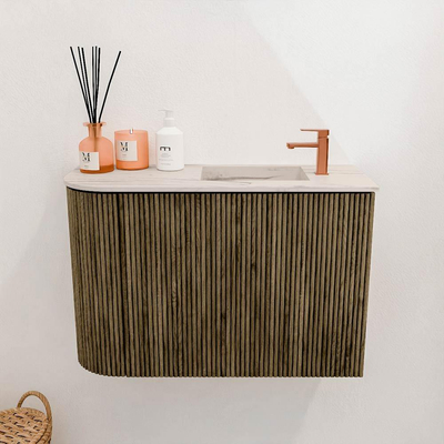 Mondiaz JOYA-DLUX 61.6cm toiletmeubel - ronding links kleur Dusk - Wastafel FAYE positie Rechts 1 kraangat kleur Nata.