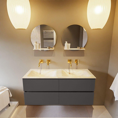 Mondiaz VICA-DLUX ensemble de meuble de salle de bain - 120cm - meuble sous-vasque gris foncé - 4 tiroirs - lavabo encastré cloud double - sans trous de robinet - version haute de 60cm - ostra