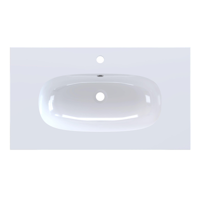 Arcqua Oval Inbouw Wastafel - 81x46x1.5cm - enkele wasbak - 1 kraangat - cast marble - glans wit