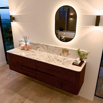 Mondiaz CIRO-DLUX Badkamermeubelset - 190x45x50cm - Solid surface wastafel Glace - 1 wasbak Rechts - zonder kraangaten - 4 lades - Ruby