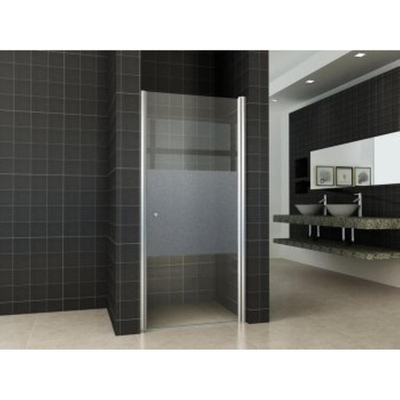 Wiesbaden Partly draaideur 80x200 rechts met profiel 8mm NANO coating glas met gedeeltelijk mat glas aluminium profiel zilver SHOWROOMMODEL