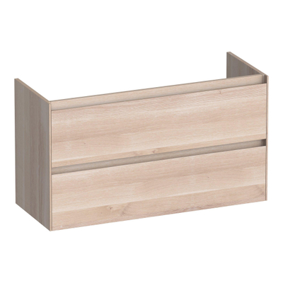 BRAUER Inspire wastafelonderkast ondiep 100 2 softclose lades - greeploos - 1 sifon uitsparing - massief eiken - lamellen eiken wit