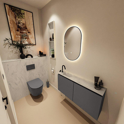 MONDIAZ TURE-DLUX Meuble toilette - 100cm - Dark Grey - EDEN - vasque Opalo - position gauche - 1 trou de robinet