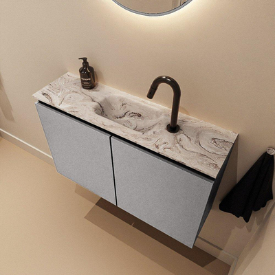 MONDIAZ TURE-DLUX 80cm toiletmeubel Plata. EDEN wastafel Glace positie midden. Met 1 kraangat.