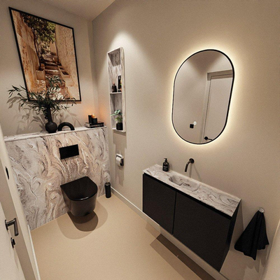 MONDIAZ TURE-DLUX Meuble toilette - 80cm - Urban - EDEN - vasque Glace - position centrale - sans trou de robinet