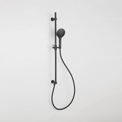 Fortifura Calvi Ensemble barre de douche - coude de raccordement mural intégré - flexible de douche lisse - douchette ronde - noir mat