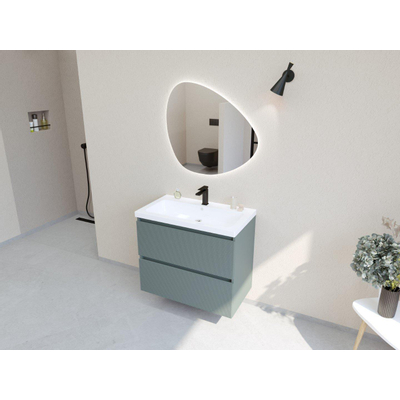 HR badmeubelen Infinity XXL 3D Ensemble meuble de salle de bains - 80 cm - 1 vasque en céramique djazz blanc - 1 trou de robinet - 2 tiroirs - petrol mat