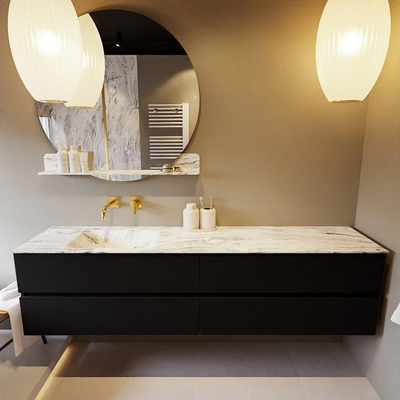 Mondiaz VICA-DLUX ensemble de meuble de salle de bain - 200cm - meuble sous-vasque urbain - 4 tiroirs - lavabo encastré cloud gauche - sans trous de robinet - version haute de 60cm - glace