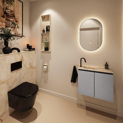 MONDIAZ TURE-DLUX Meuble toilette - 60cm - Plata - EDEN - vasque Frappe - position gauche - 1 trou de robinet
