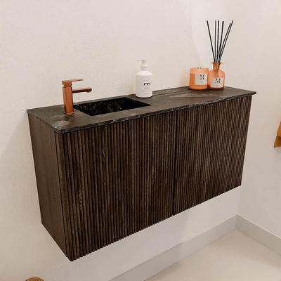 Mondiaz JOYA-DLUX Meuble de salle de bains 80cm - couleur Walnut - Vasque FAYE position Gauche 1 trou de robinet couleur Lava