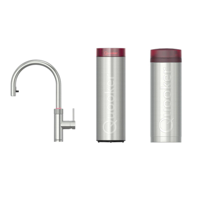 Quooker Flex Round kokendwaterkraan - draaibare & uittrekbare uitloop - PRO3 incl. Cube reservoir - Warm / kokend / bruisend / gefilterd water - RVS