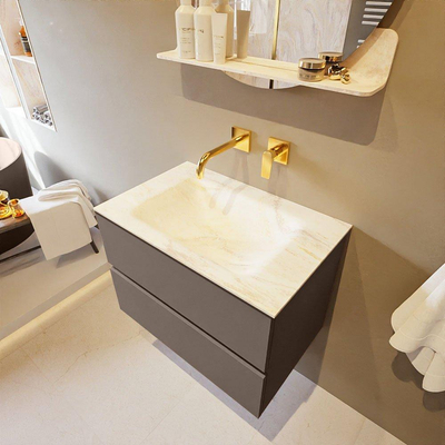 Mondiaz VICA-DLUX Ensemble de meuble de salle de bain - 70cm - meuble sous-vasque fumée - 2 tiroirs - lavabo encastré nuage milieu - sans trous de robinet - version haute 60cm - ostra