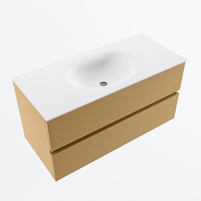 Mondiaz VICA ensemble de meuble de salle de bain - 100cm - meuble sous-vasque oro - 2 tiroirs - lavabo moon milieu - 1 trou de robinet - version haute de 60cm - talc