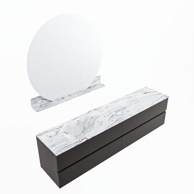 Mondiaz VICA-DLUX ensemble de meuble de salle de bain - 200cm - meuble sous-vasque gris foncé - 4 tiroirs - lavabo encastré cloud gauche - sans trous de robinet - version haute de 60cm - glace