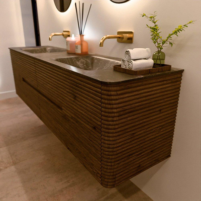 Mondiaz CIRO-DLUX Badkamermeubelset - 180x45x50cm - Solid surface wastafel Lava - 2 wasbak Dubbel - zonder kraangaten - 4 lades - Dusk