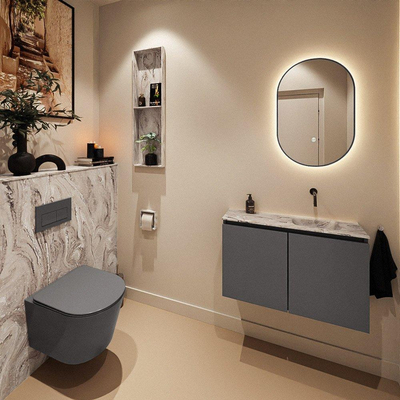 MONDIAZ TURE-DLUX Meuble toilette - 80cm - Dark Grey - EDEN - vasque Glace - position droite - sans trou de robinet