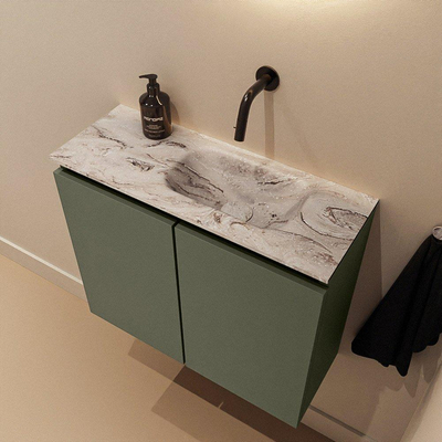 MONDIAZ TURE-DLUX Meuble de WC 60 cm Army. Lavabo EDEN Glace position droite. Sans trou de robinet.