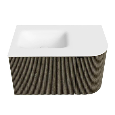 Mondiaz KURVE Badkamermeubelset - 75x46x40cm - 1 lade - 1 deur - wastafel solid surface - links - 1 kraangat - Shadow