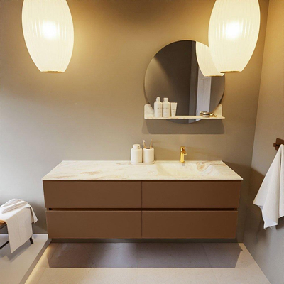 MONDIAZ VICA-DLUX Ensemble meuble de salle de bains - 150cm - meuble bas Rust - 4 tiroirs - lavabo encastré Cloud à droite - 1 trou de robinet - version haute 60cm - Frappe