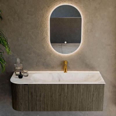 Mondiaz KURVE-DLUX Badkamermeubelset - 125x46x40cm - 1 lade - 1 deur - wastafel solid surface - rechts - 1 kraangat - Shadow