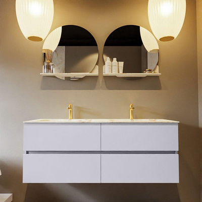 MONDIAZ VICA-DLUX Badkamermeubelset - 130cm - onderkast cale - 4 lades - inbouw wastafel cloud dubbel - 2 kraangaten - 60cm hoge versie - frape