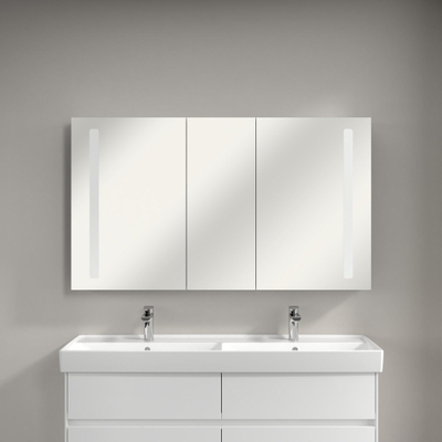 Villeroy & Boch my view 14 My View spiegelkast - met 3 deuren - met geïntegreerde LED verlichting verticaal - 130x75x17.3cm - zilver