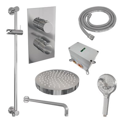 BRAUER Stripe Thermostatische Inbouw Regendouche - 3-weg - rechthoekig - SET 23 - 25cm douchekop - gebogen muurarm - 3-standen handdouche - doucheslang - geïntegreerde glijstang - chroom