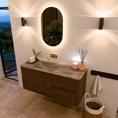 Mondiaz CIRO-DLUX Ensemble de meubles de salle de bains - 120x45x50cm - vasque en solid surface Oza - 1 lavabo à gauche - sans trous de robinet - 2 tiroirs - Dusk