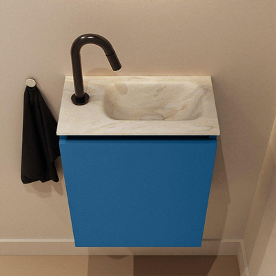 MONDIAZ TURE-DLUX Meuble toilette - 40cm - Jeans - EDEN - vasque Ostra - position droite - 1 trou de robinet