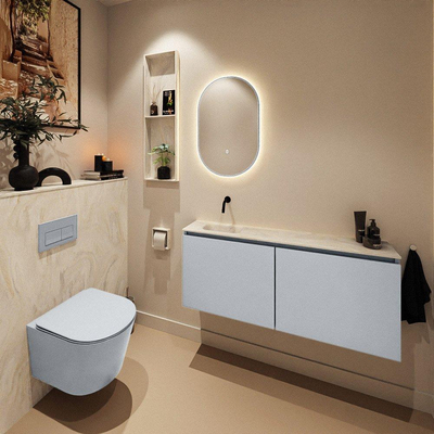 MONDIAZ TURE-DLUX Meuble de toilette 120cm Clay. Lavabo EDEN Ostra position gauche. Sans trou de robinet.