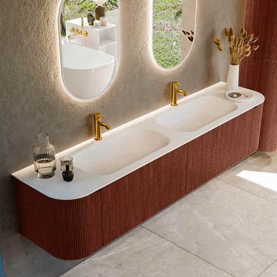 Mondiaz KURVE Ensemble de meuble salle de bain - 200x46x40cm - 2 tiroirs - 2 portes - lavabo en solid surface - double - 2 trous de robinet - Ruby